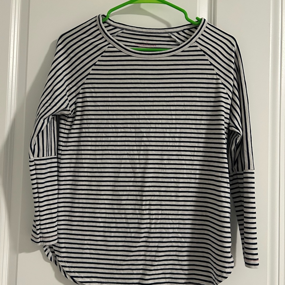 Vineyard Vines Navy and White Striped Long Sleeve Shirt
